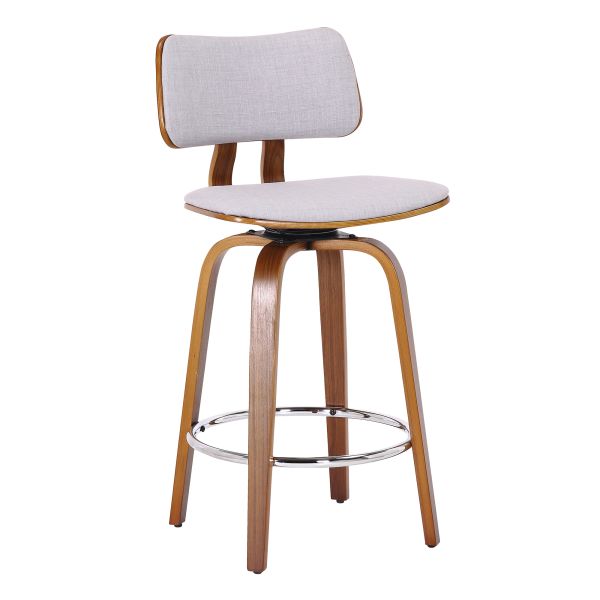 Zuni 26″ Counter Stool with Swivel In Grey Fabric and Walnut